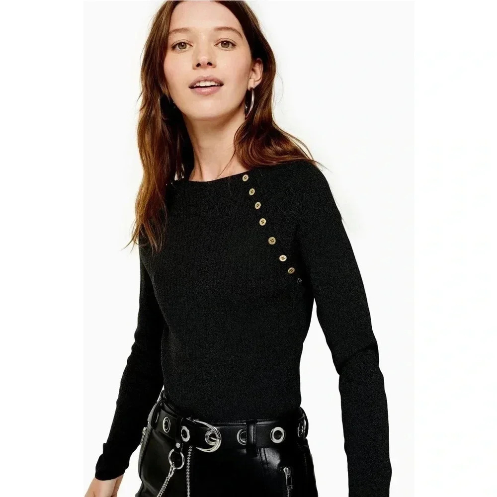 TopShop Ribbed Knit Crewneck Long Sleeve Sweater